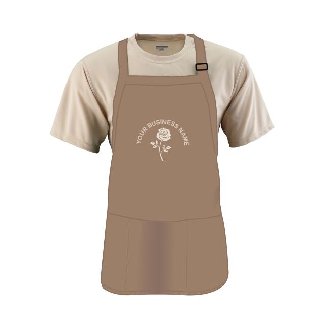 Khaki Embroidered Apron With Pouch Pocket, Medium Length 