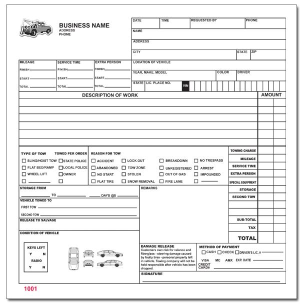 ROAD SERVICE TOWING INVOICE