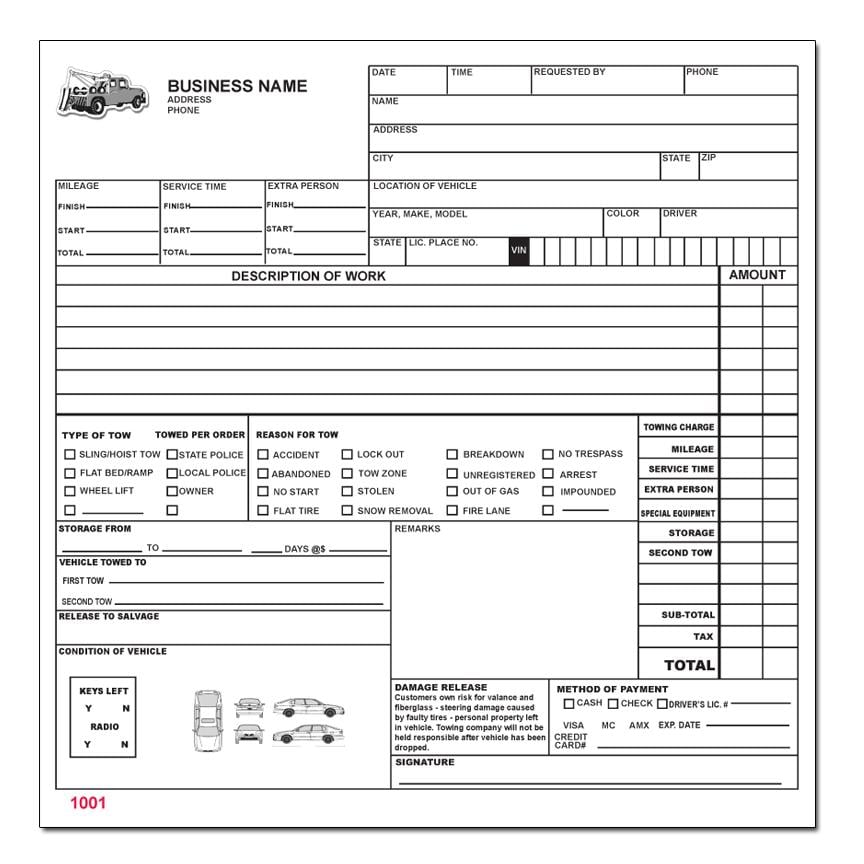 Towing Invoice Roadside Service Forms DesignsnPrint