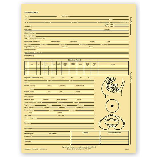 Gynecology Exam Records, Two - Sided, Letter Style, Buff