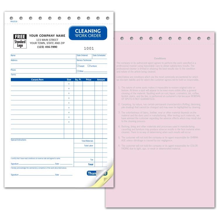 Carpet Cleaning Invoice Forms - 3-parts Duplicate, Personalized, 5 2/3 X 8 1/2", Preprinted