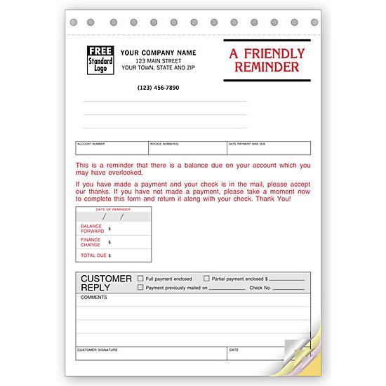 Past Due Invoice Notice Form, Pre-printed, Personalized, Carbonless Copies