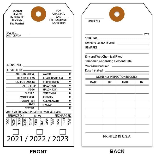 Custom Printed Annual Fire Extinguisher Inspection Tags with Dates