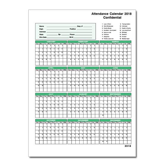 2023 Attendance Calendar Form, Pre-Printed on Both Sides, Personalized