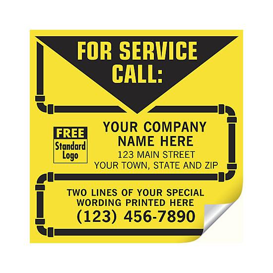 Plumbing Service Stickers - Durable Waterproof Labels, Personalized Printing, Yellow Vinyl Stock, Large 5 X 5"