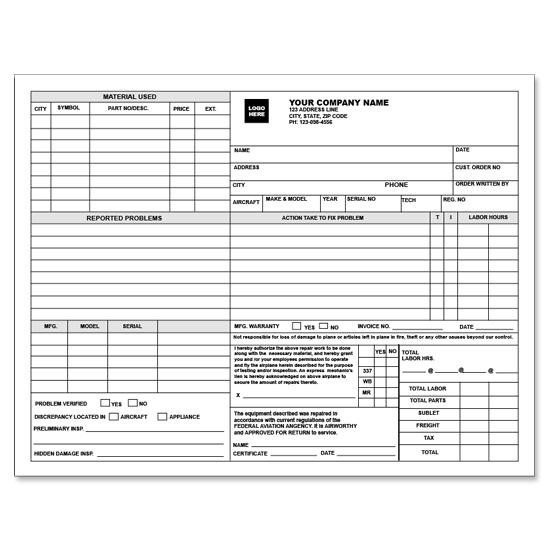 Aviation Repair Invoice - Custom Carbonless Forms