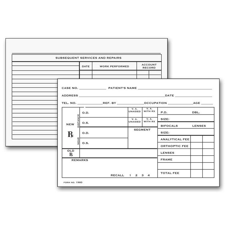 Optometry Record Card, Two - Sided