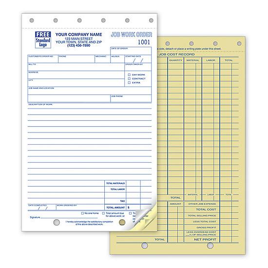 Custom Work Order Pads - Small 5 2/3 x 8 1/2", Preprinted, Personalized, 2 or 3-Part Carbonless Copies