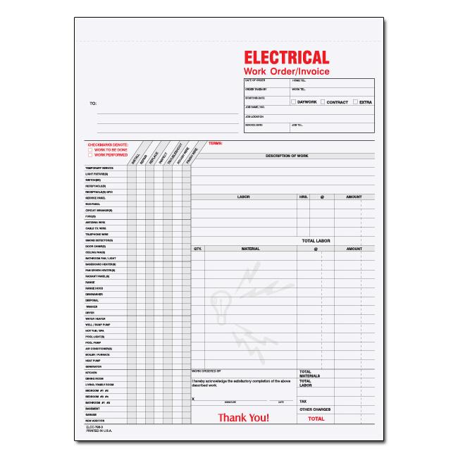 Electrician Invoice - 3 Parts