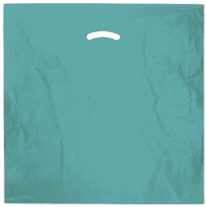 Teal Plastic Bags, Die-Cut Handle, 20 x 20" + 5" Bottom Gusset