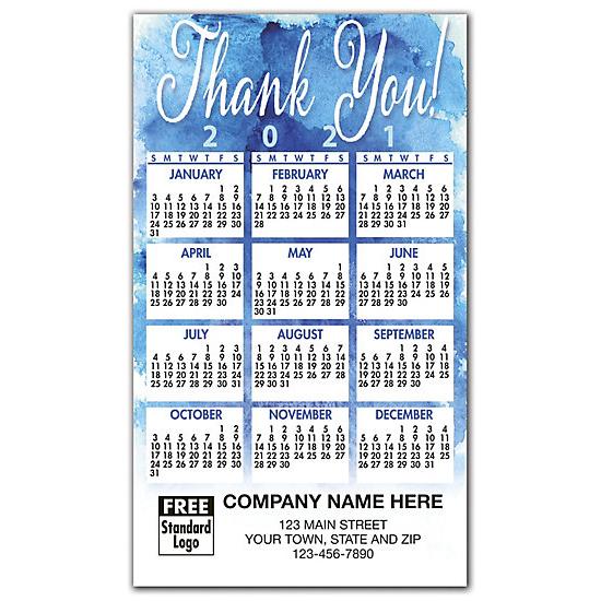 2021 Blue Thank You Magnet Calendar, Printed & Personalized