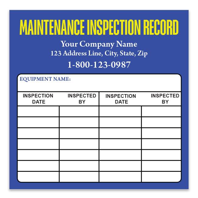 Maintenance Inspection Record Sticker