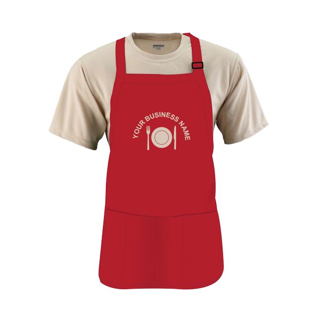 Custom Printed Apron with Pouch Pocket, Medium Length, Red