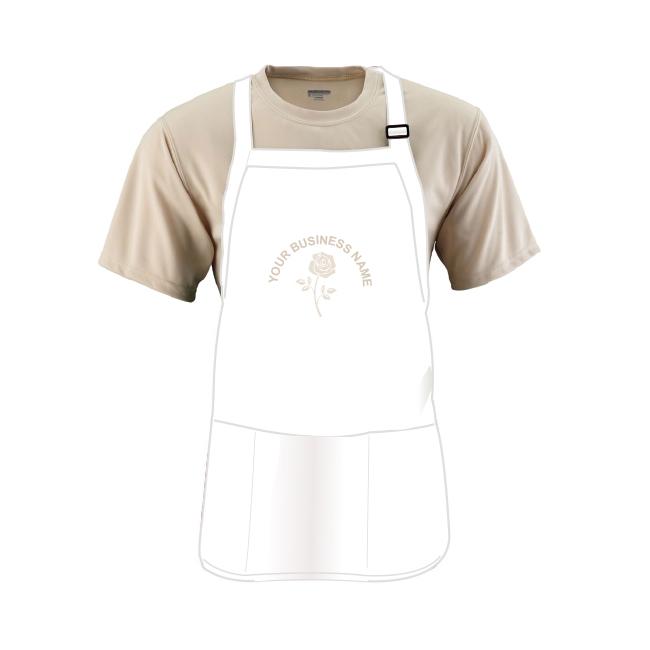 Embroidered Apron with Pouch Pocket, White, Medium Length