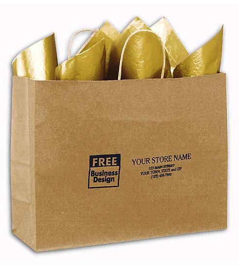 Brown Paper Shopping Bags With Handles. Kraft Paper Shoppers Vogue, 16 X 6 X 12 1/2"