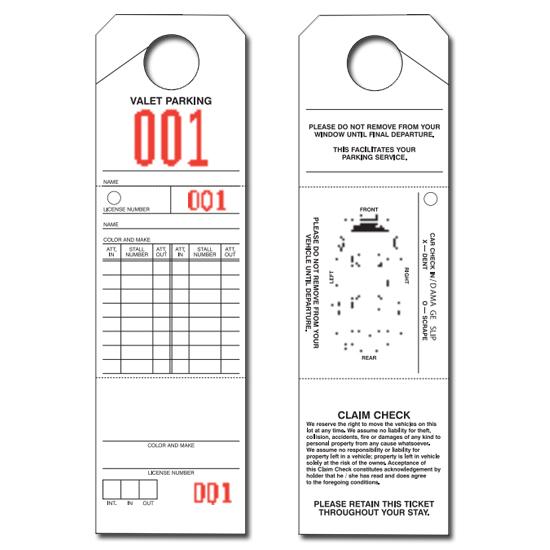 Valet Parking Ticket, Printed Front And Back, 1000/box, Numbered, Size 9 Â½" X 2 Â¾", Hole Puch