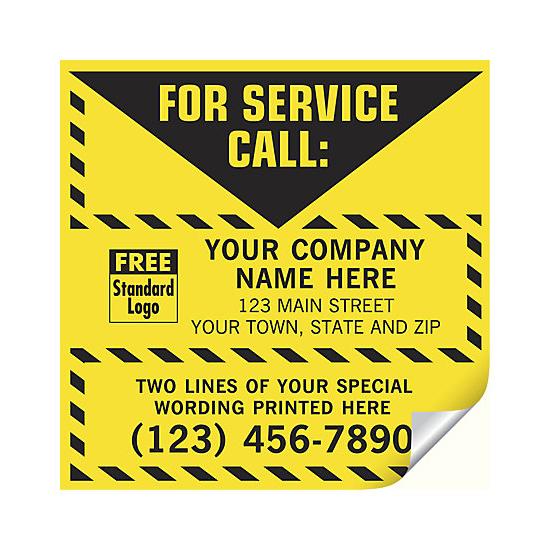 For Service Call Label, Yellow With Safety Border, Vinyl