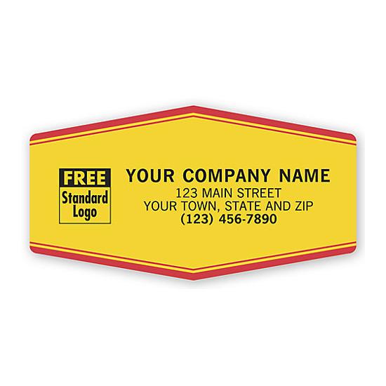 Tuff Shield Service Sticker - Durable Labels, Laminated, Yellow With Red Border, Personalized Printing
