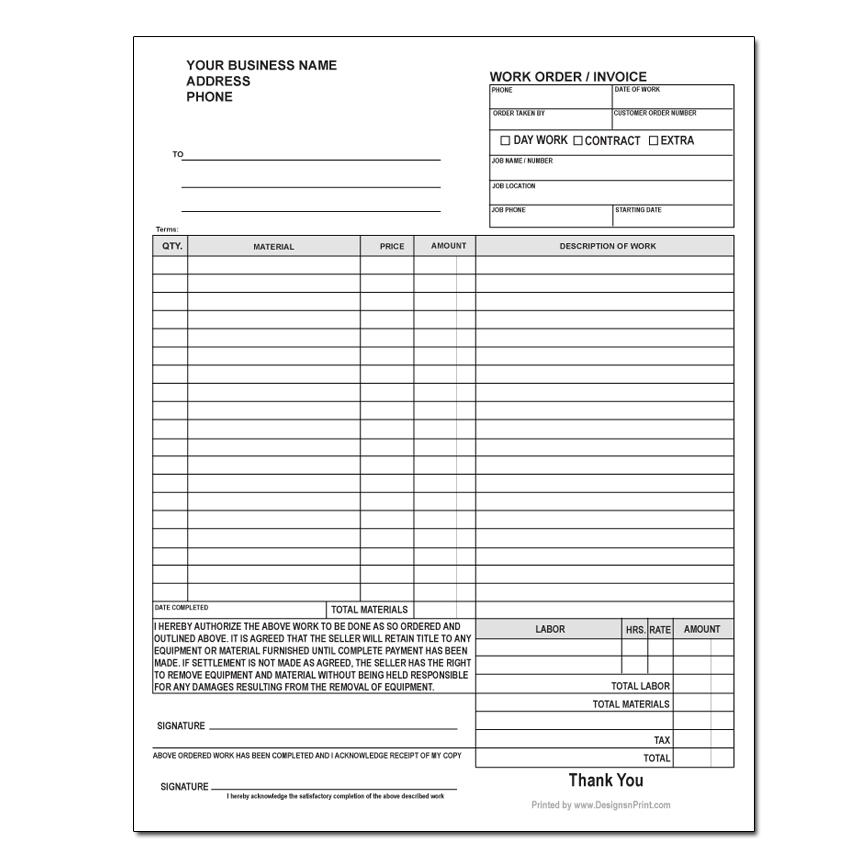 Custom Work Order Forms