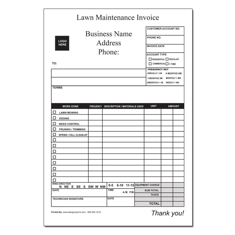 Landscaping Invoice: 5.5 X 8.5