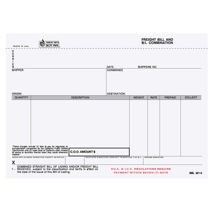 Freight Bill Of Lading Form