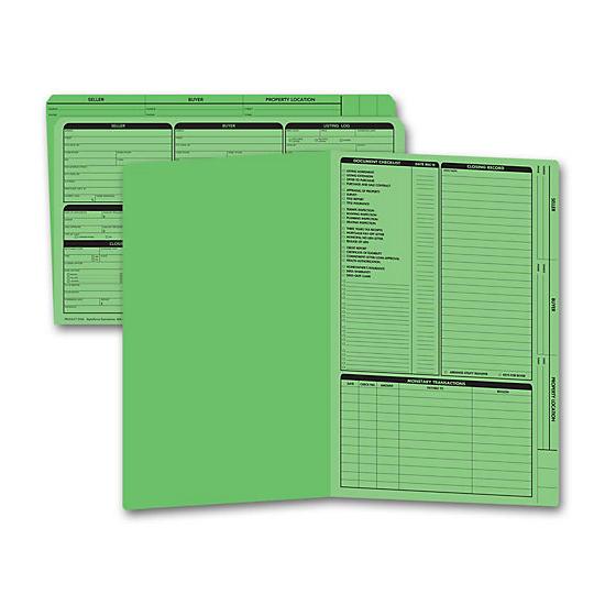 Real Estate Listing Folder, Pre-Printed, Right Panel List, Legal Size, Closing Checklist, Green, 14 3/4 x 9 3/4"