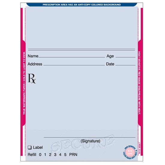 Secure Prescription Pad, 1 Part - Vertical