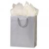 Glossy Paper Bags With Handles, Laminated, Silver, Custom Printed, 8 X 4 X 10"