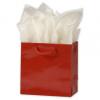 Glossy Paper Bags With Handles, Laminated, Red, Custom Printed, 6 1/2 X 3 1/2 X 6 1/2"