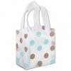 Frosted Mini Gift Bags With Handle, Brown & Blue Dots, Small 6 1/2 X 3 1/2 X 6 1/2"