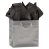 Glossy Paper Bags With Handles, Laminated, Silver, Custom Printed, 6 1/2 X 3 1/2 X 6 1/2"